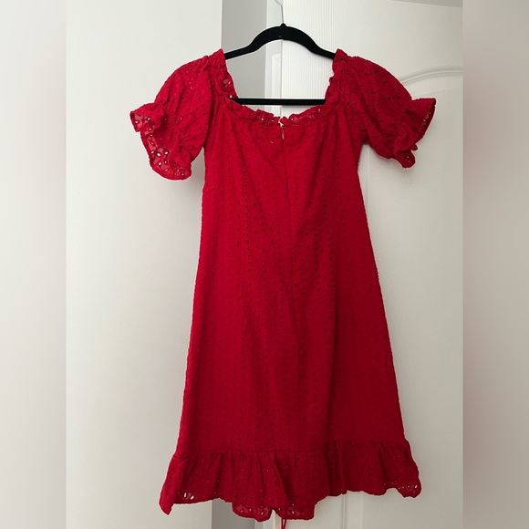 Red lace up off the shoulder mini dress - Picture 3 of 3